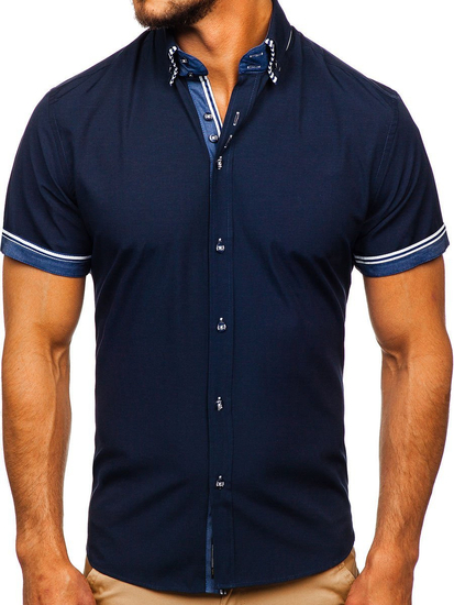 Мъжка риза с къс ръкав тъмносиня Bolf 2911-1