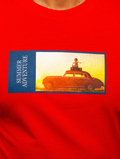 Червена памучна мъжка тениска с щампа Bolf MPO3559