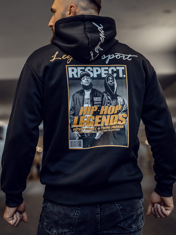 Черен мъжки суичър кенгуру с щампа Bolf M280