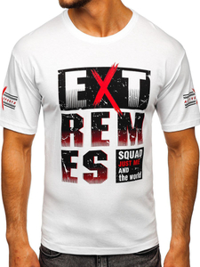 Бяла мъжка тениска с принт Bolf 14312