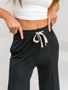 Черен широк дамски панталон от плат Bolf W7955