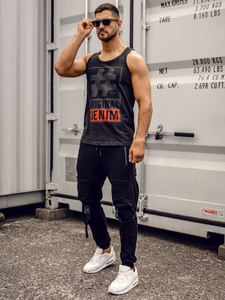 Черна боксьорска тениска с щампи Bolf 14834A