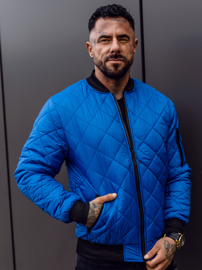 Синьо преходно мъжко яке капитонирано бомбър Bolf MY-01