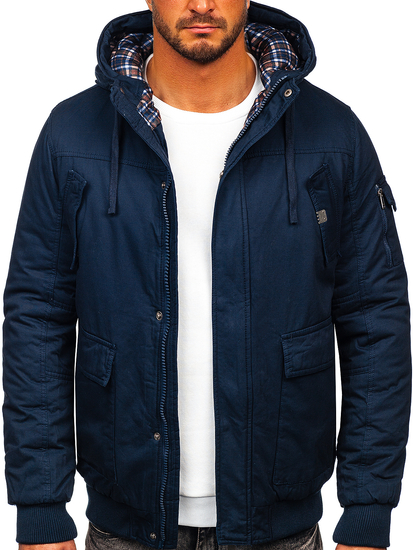 Тъмносиньо мъжко зимно яке памучно Bolf 1890