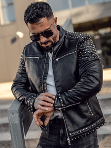 Черно мъжко кожено яке с капси Bolf 11Z8007