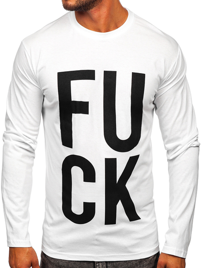 Бяла мъжка блуза с дълъг ръкав и принт Bolf 146740