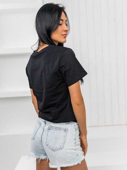 Черна дамска тениска с апликация Bolf 97T2112