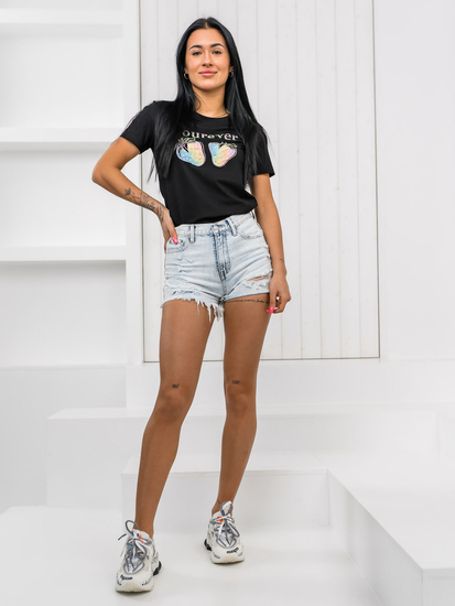 Черна дамска тениска с апликация Bolf 95T2518