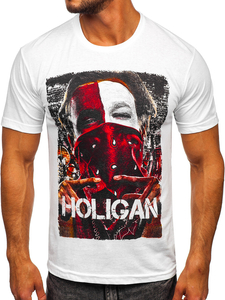Бяла памучна мъжка тениска с принт Bolf CMR18