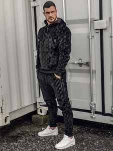 Черен мъжки плюшен анцуг с качулка Bolf 3A81-A