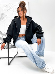 Дамски подплатен суитшърт с качулка черен Bolf 821112