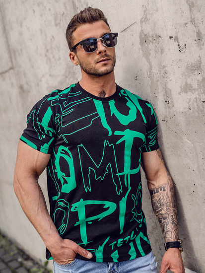 Черна памучна мъжка тениска с принт Bolf KS1972A