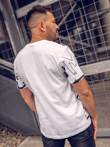 Бяла памучна мъжка тениска с принт Bolf KS1972A