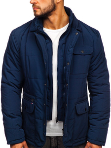 Мъжко зимно елегантно яке тъмносиньо Bolf 1976