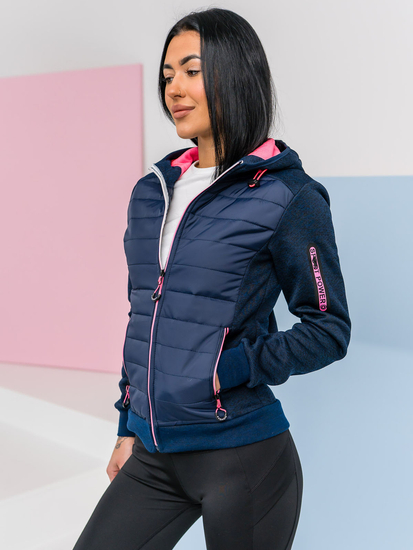 Тъмносиньо капитонирано дамско преходно яке с качулка Bolf KSW4001