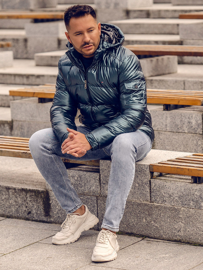 Зелено капитонирано зимно мъжко спортно яке Bolf EX2138