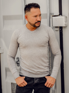 Мъжки пуловер с V-образно деколте от меланж Bolf YY03