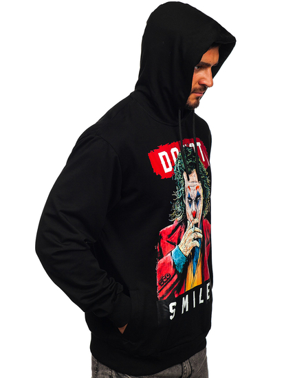 Черен с принт мъжки суитшърт с качулка Bolf 6384