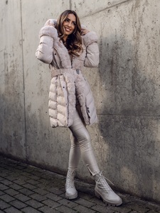 Кафяво дълго капитонирано дамско зимно яке с качулка Bolf 5M3156A