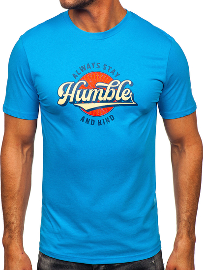 Синя памучна мъжка тениска с щампа Bolf MPO3531