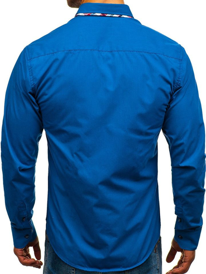 Мъжка елегантна риза с дълъг ръкав синя Bolf 4704-1