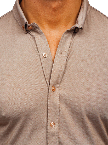 Кафява мъжка риза с къс ръкав Bolf 2005