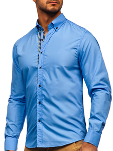 Небесносиня мъжка риза с дълъг ръкав Bolf 20715