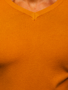 Мъжки пуловер с V-образно деколте в цвят камила Bolf YY03