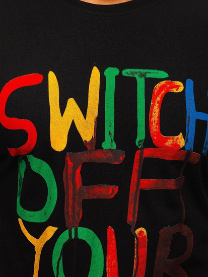 Мъжка тениска с принт черна Bolf 1181