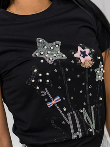 Черна дамска тениска с апликация Bolf 96T620