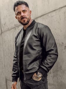 Черно мъжко кожено яке бомбър Bolf 3A65A